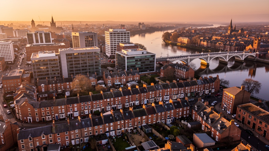 Aerial view of commercial properties in Nottingham for commercial survey services